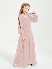 Long Sleeves Modest Junior Bridesmaid Dresses Dusty Rose