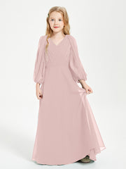 Long Sleeves Modest Junior Bridesmaid Dresses Dusty Rose
