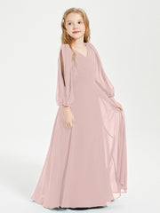 Long Sleeves Modest Junior Bridesmaid Dresses Dusty Rose