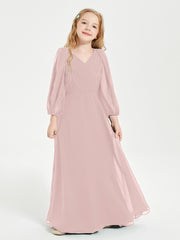 Long Sleeves Modest Junior Bridesmaid Dresses Dusty Rose