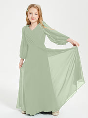 Long Sleeves Modest Junior Bridesmaid Dresses Dusty Sage