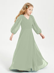 Long Sleeves Modest Junior Bridesmaid Dresses Dusty Sage