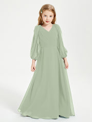 Long Sleeves Modest Junior Bridesmaid Dresses Dusty Sage