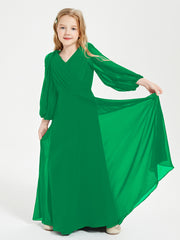 Long Sleeves Modest Junior Bridesmaid Dresses Emerald