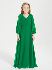Long Sleeves Modest Junior Bridesmaid Dresses Emerald