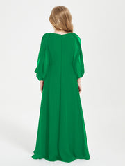 Long Sleeves Modest Junior Bridesmaid Dresses Emerald