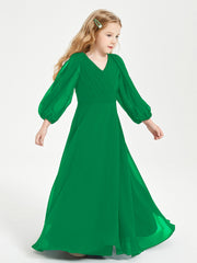 Long Sleeves Modest Junior Bridesmaid Dresses Emerald
