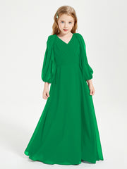 Long Sleeves Modest Junior Bridesmaid Dresses Emerald
