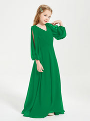Long Sleeves Modest Junior Bridesmaid Dresses Emerald