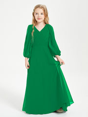 Long Sleeves Modest Junior Bridesmaid Dresses Emerald