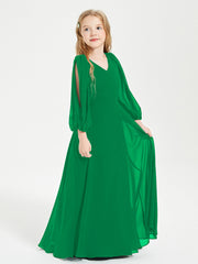 Long Sleeves Modest Junior Bridesmaid Dresses Emerald