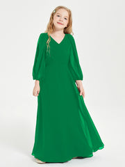 Long Sleeves Modest Junior Bridesmaid Dresses Emerald