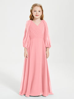 Long Sleeves Modest Junior Bridesmaid Dresses Flamingo