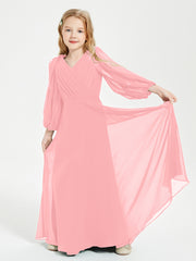 Long Sleeves Modest Junior Bridesmaid Dresses Flamingo