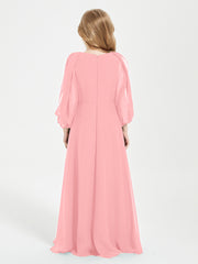 Long Sleeves Modest Junior Bridesmaid Dresses Flamingo