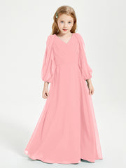 Long Sleeves Modest Junior Bridesmaid Dresses Flamingo