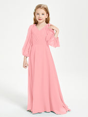 Long Sleeves Modest Junior Bridesmaid Dresses Flamingo
