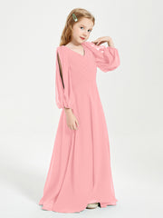 Long Sleeves Modest Junior Bridesmaid Dresses Flamingo