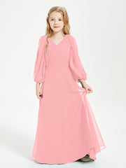 Long Sleeves Modest Junior Bridesmaid Dresses Flamingo