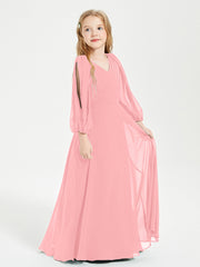 Long Sleeves Modest Junior Bridesmaid Dresses Flamingo
