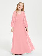 Long Sleeves Modest Junior Bridesmaid Dresses Flamingo