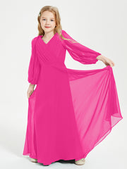 Long Sleeves Modest Junior Bridesmaid Dresses Fuchsia
