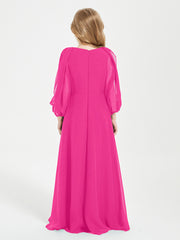 Long Sleeves Modest Junior Bridesmaid Dresses Fuchsia