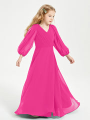 Long Sleeves Modest Junior Bridesmaid Dresses Fuchsia