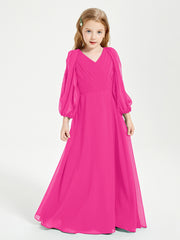 Long Sleeves Modest Junior Bridesmaid Dresses Fuchsia