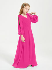 Long Sleeves Modest Junior Bridesmaid Dresses Fuchsia