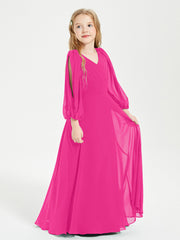 Long Sleeves Modest Junior Bridesmaid Dresses Fuchsia
