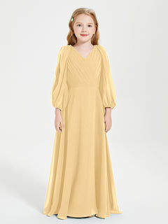 Long Sleeves Modest Junior Bridesmaid Dresses Gold