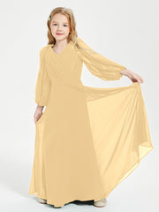 Long Sleeves Modest Junior Bridesmaid Dresses Gold
