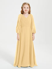 Long Sleeves Modest Junior Bridesmaid Dresses Gold