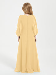 Long Sleeves Modest Junior Bridesmaid Dresses Gold