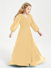 Long Sleeves Modest Junior Bridesmaid Dresses Gold