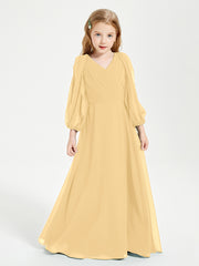Long Sleeves Modest Junior Bridesmaid Dresses Gold
