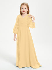 Long Sleeves Modest Junior Bridesmaid Dresses Gold