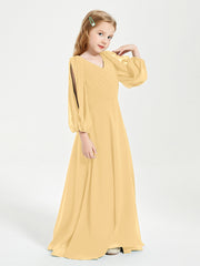 Long Sleeves Modest Junior Bridesmaid Dresses Gold