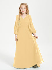 Long Sleeves Modest Junior Bridesmaid Dresses Gold