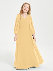 Long Sleeves Modest Junior Bridesmaid Dresses Gold