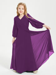 Long Sleeves Modest Junior Bridesmaid Dresses Grape