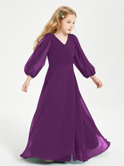 Long Sleeves Modest Junior Bridesmaid Dresses Grape