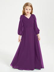 Long Sleeves Modest Junior Bridesmaid Dresses Grape