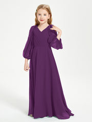 Long Sleeves Modest Junior Bridesmaid Dresses Grape