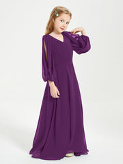 Long Sleeves Modest Junior Bridesmaid Dresses Grape
