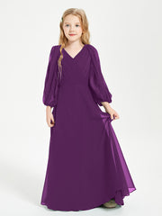 Long Sleeves Modest Junior Bridesmaid Dresses Grape