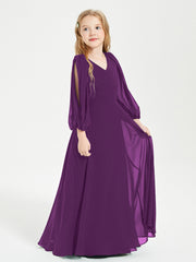 Long Sleeves Modest Junior Bridesmaid Dresses Grape