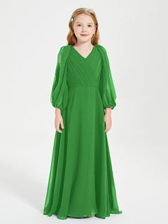 Long Sleeves Modest Junior Bridesmaid Dresses Green