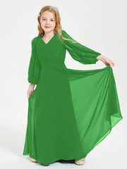 Long Sleeves Modest Junior Bridesmaid Dresses Green
